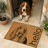 Art Design,Pet Lovers,Photo - Pencil Sketch - Bold,Happy - Custom Photo Bold Sketch Hello Welcome Lovely Pet Portrait - Personalized Doormat