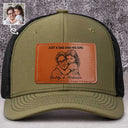 Custom Photo,Gift For Father,Dad - Daughters (Young),Photo - Pencil Sketch (Bold),Proud - Custom Photo Bold Sketch Just A Dad And His Girl - Personalized Leather Patch Hat