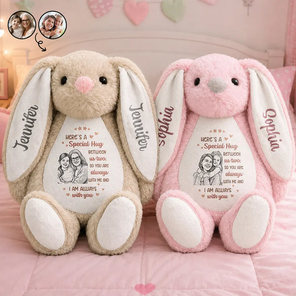 Art Design,Sentimental,Back To School,Gift For Kids,Photo - Pencil Sketch - Bold - Custom Photo Bold Sketch Kid Here A Special Hug Between Us Two - Personalized Soft Toy Bunny