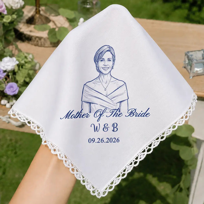 Art Design, Sentimental, Gift For Yourself, Gift For Women, Wedding, Photo - Pencil Sketch - Bold - Custom Photo Bold Sketch Mother Of The Bride Groom Keepsake - Personalized Handkerchief