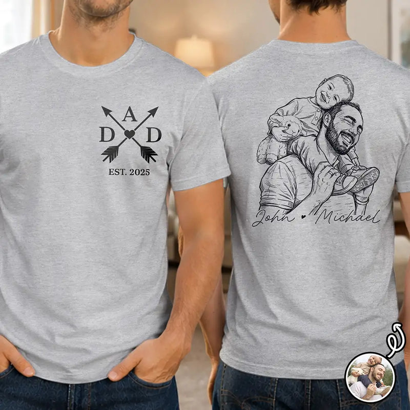 Custom Photo,Art Design,Gift For Grandpa,Proud,Photo - Pencil Sketch - Bold - Custom Photo Bold Sketch Papa Dad Cross Arrows - Personalized T Shirt