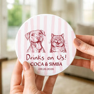 Art Design, Playful, Gift For Couples, Wedding, Photo - Pencil Sketch - Bold - Custom Photo Bold Sketch Pet Drinks On Me - Personalized Ceramic Coaster