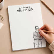 Art Design,Teacher,Back To School,Proud,Photo - Pencil Sketch - Bold - Custom Photo Bold Sketch Teacher Office Worker Portrait - Personalized Notepad