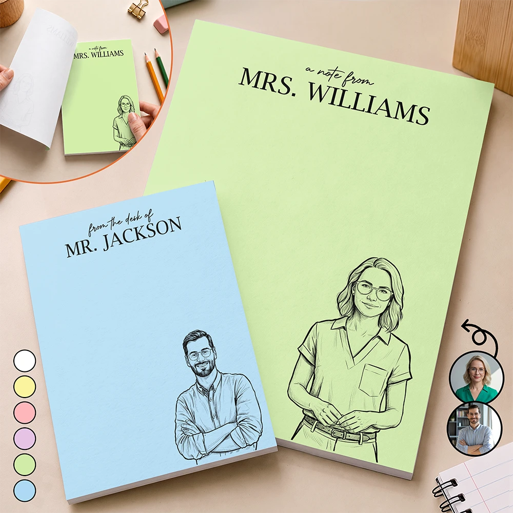 Custom Photo Bold Sketch Teacher Office Worker Portrait - Personalized Notepad