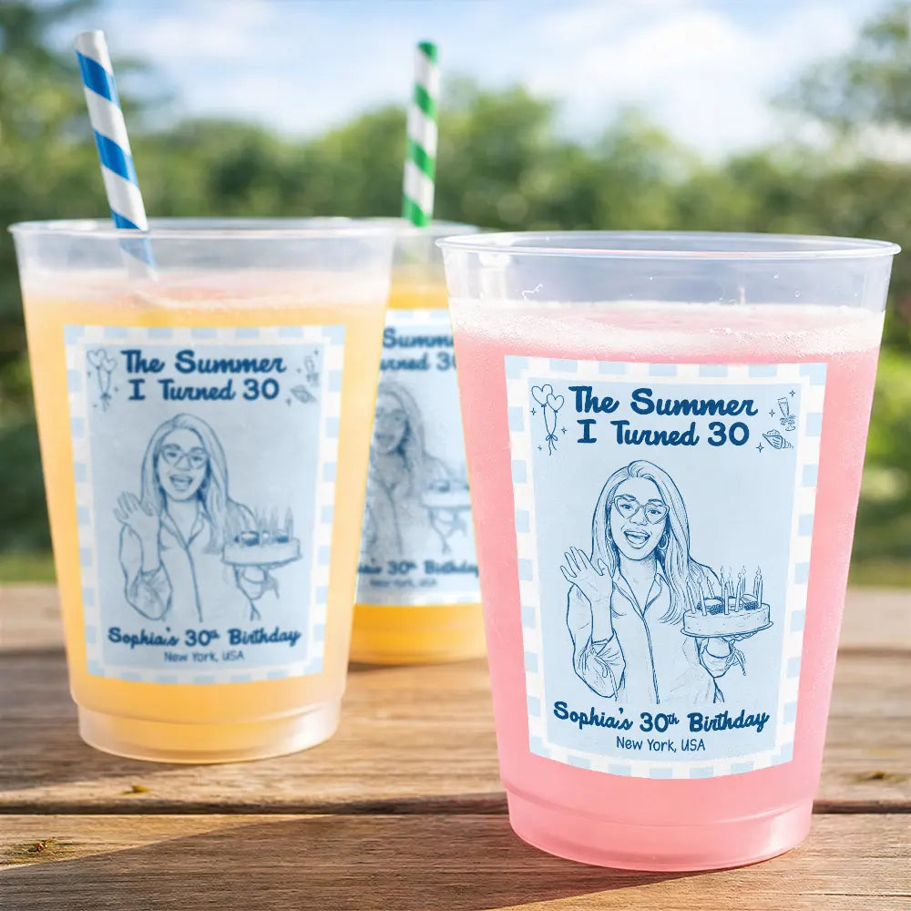 Art Design,Confident,Gift For Yourself,Summer,Photo - Pencil Sketch - Bold - Custom Photo Bold Sketch The Summer She Turned New Age - Personalized Frosted Cups
