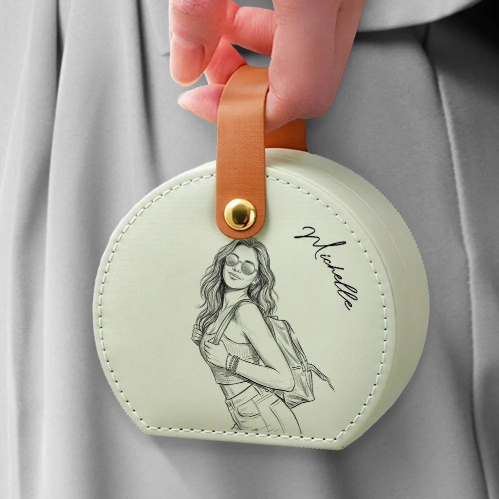Custom Photo,Beach,Art Design,Summer,Pet Lovers,Playful,Photo - Pencil Sketch - Bold - Custom Photo Bold Sketch Woman Besties Dog Cat Portrait - Personalized Jewelry Box With Handle