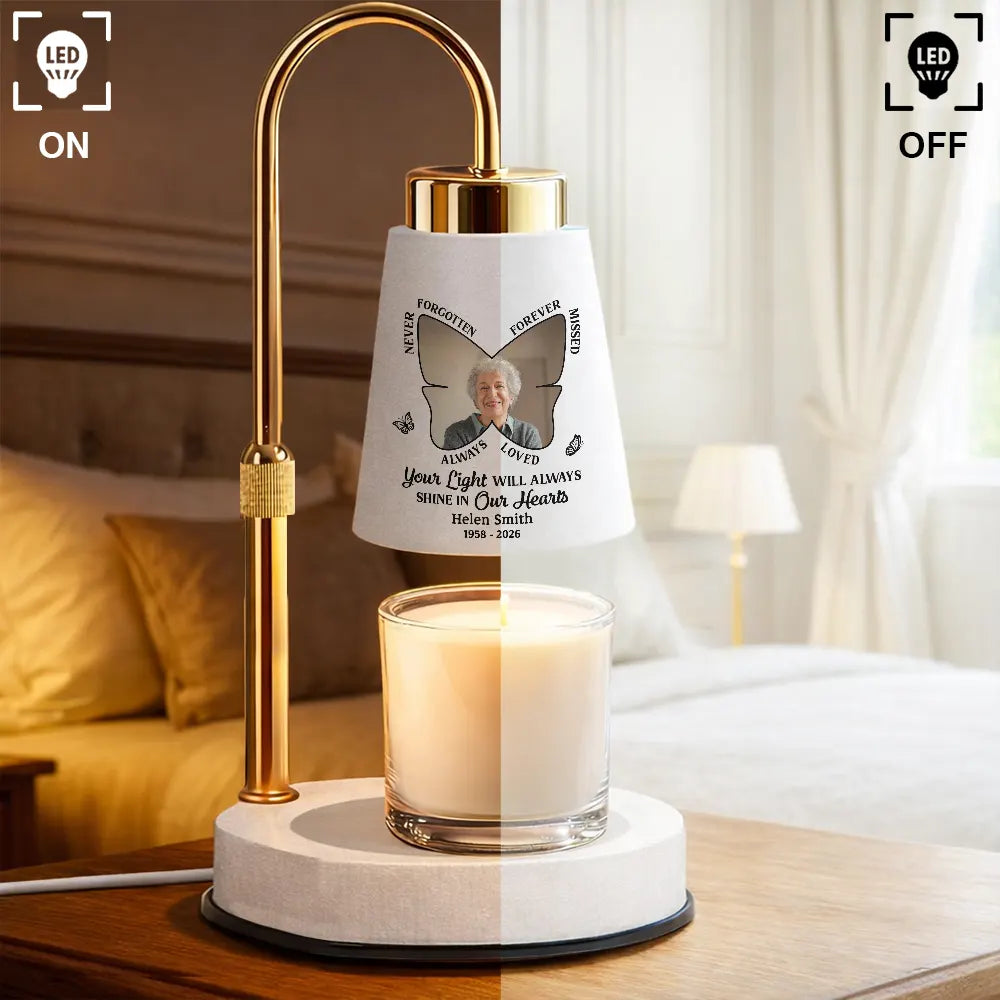 Memorial,Family,Custom Photo,Love - Custom Photo Butterfly Memorial Always Loved Never Forgotten - Personalized Truncated Cone Candle Warmer