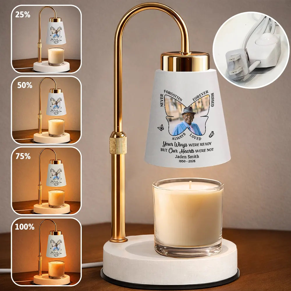 Memorial,Family,Custom Photo,Love - Custom Photo Butterfly Memorial Always Loved Never Forgotten - Personalized Truncated Cone Candle Warmer