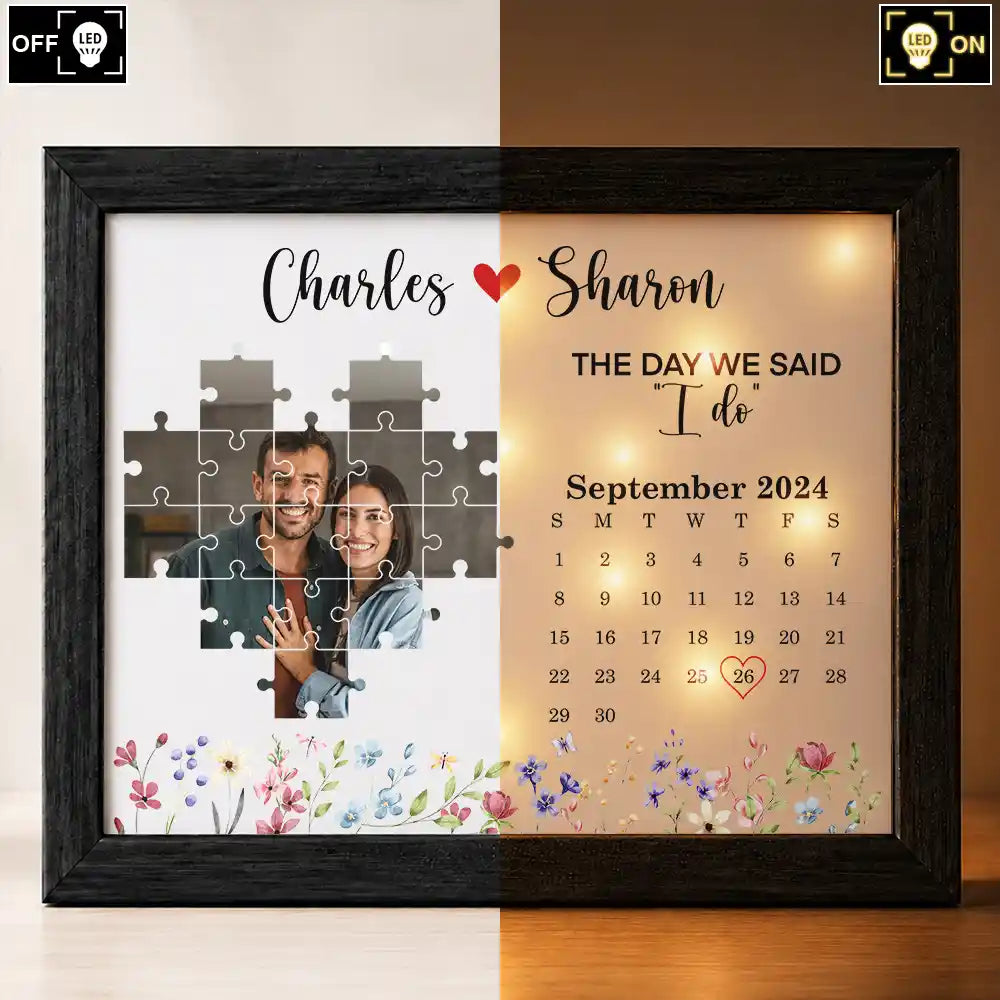 Christmas,Custom Photo,Romantic,Gift For Couples,Upload Full Photo,Calendar - Custom Photo Calendar Couples The Day I Found My Missing Piece - Personalized LED Light Shadow Box