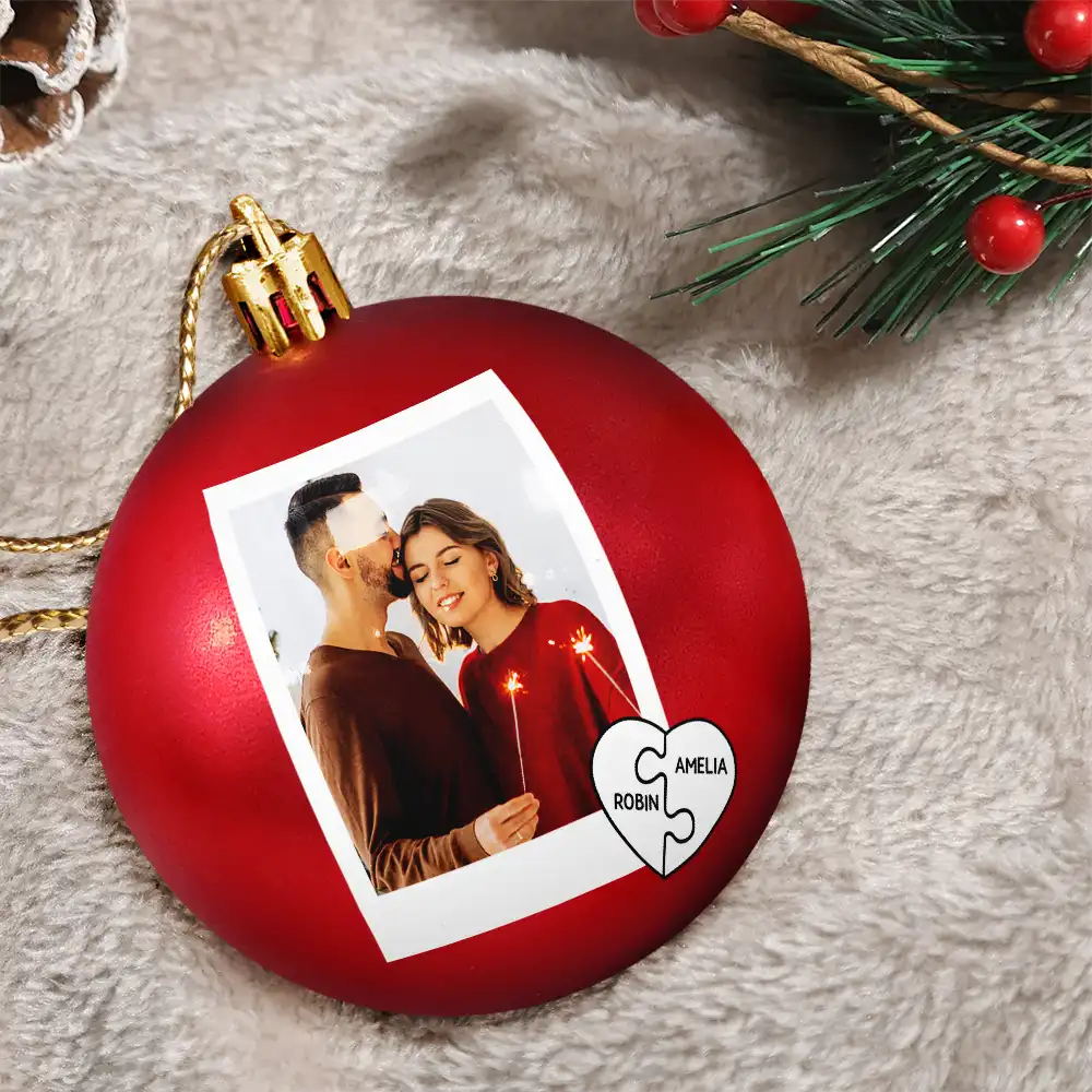 Gift For Couples, Christmas, Love, Anniversary - Custom Photo Calendar The Day I Found My Missing Piece - Personalized Ball Ornament