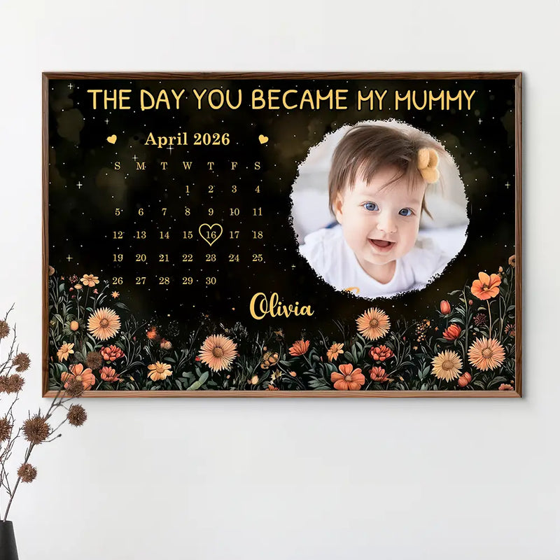 Calendar,Photo,Custom Photo,New Dad,New Mom,New baby - Custom Photo Calendar The Day You Became My Mom - Personalized Poster