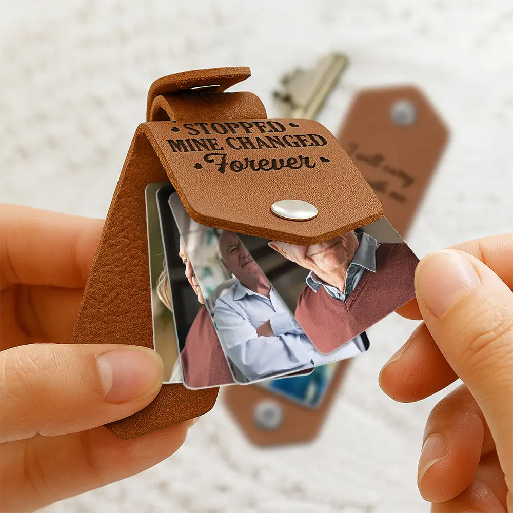 Custom Photo,Memorial,Family,Parents,Gift For Grandparents,Sad - Custom Photo Calendar The Moment Your Heart Stopped - Personalized Leather Photo Keychain
