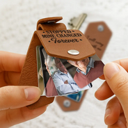 Custom Photo,Memorial,Family,Parents,Gift For Grandparents,Sad - Custom Photo Calendar The Moment Your Heart Stopped - Personalized Leather Photo Keychain