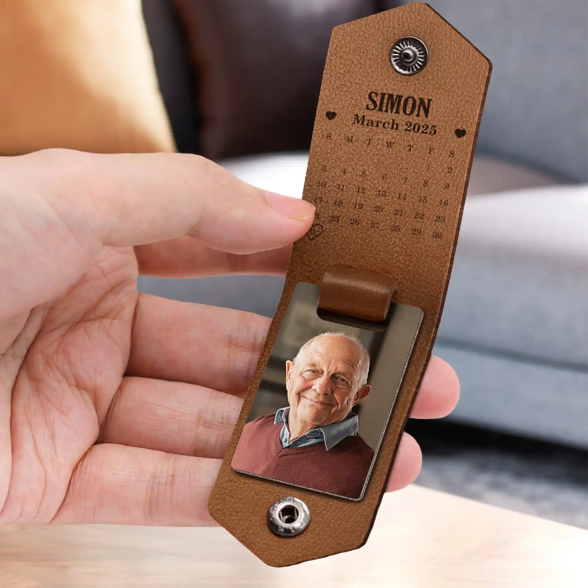 Custom Photo,Memorial,Family,Parents,Gift For Grandparents,Sad - Custom Photo Calendar The Moment Your Heart Stopped - Personalized Leather Photo Keychain