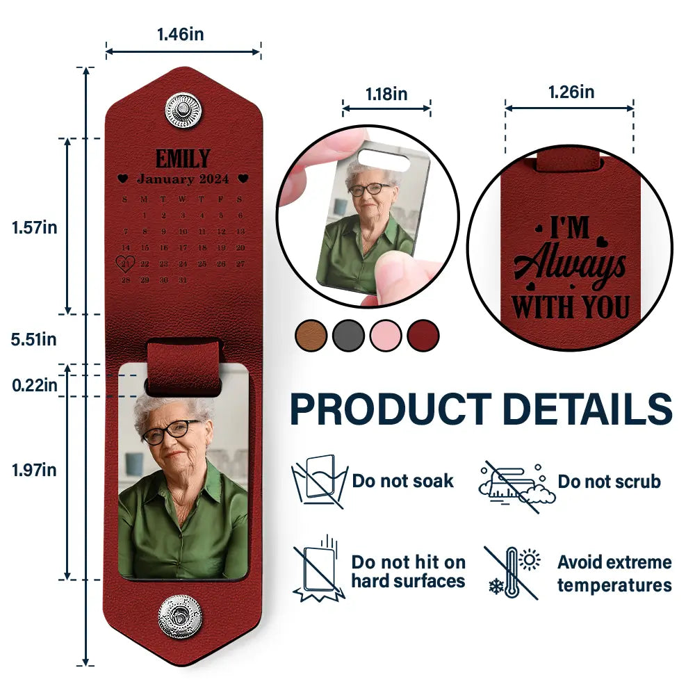 Custom Photo,Memorial,Family,Parents,Gift For Grandparents,Sad - Custom Photo Calendar The Moment Your Heart Stopped - Personalized Leather Photo Keychain