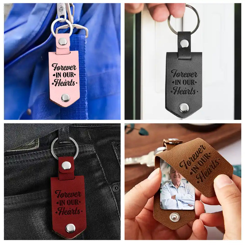 Custom Photo,Memorial,Family,Parents,Gift For Grandparents,Sad - Custom Photo Calendar The Moment Your Heart Stopped - Personalized Leather Photo Keychain