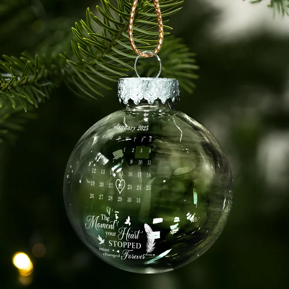 Family, Christmas, Memorial, Sad - Custom Photo Calendar The Moment Your Heart Stopped Memorial - Personalized Ball Ornament