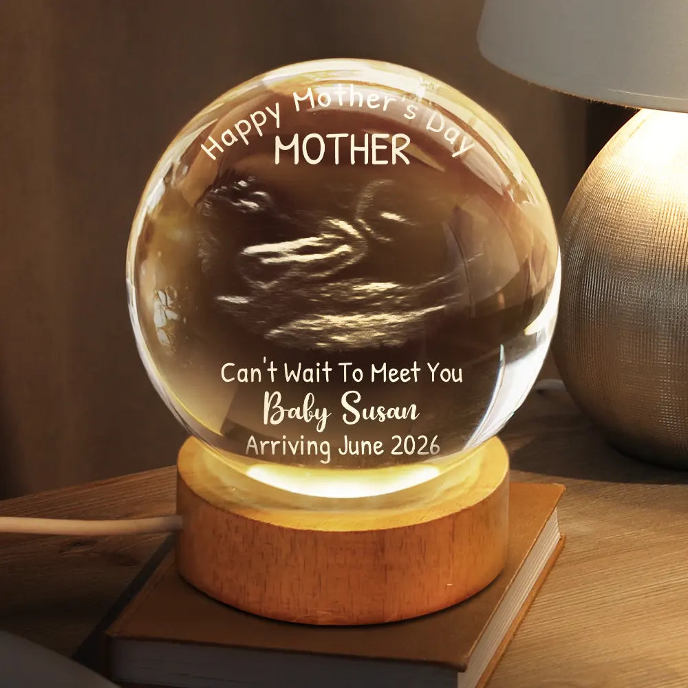 Custom Photo,New Mom,New baby,Love - Custom Photo Can't Wait To Meet You The Bump - Personalized Crystal Globe Lamp