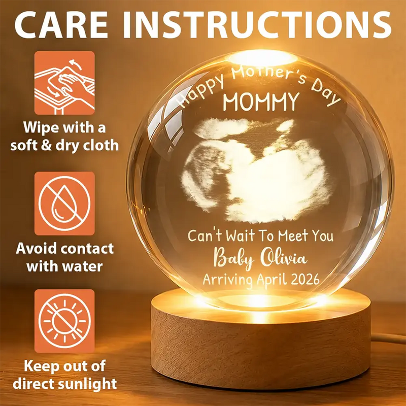 Custom Photo,New Mom,New baby,Love - Custom Photo Can't Wait To Meet You The Bump - Personalized Crystal Globe Lamp