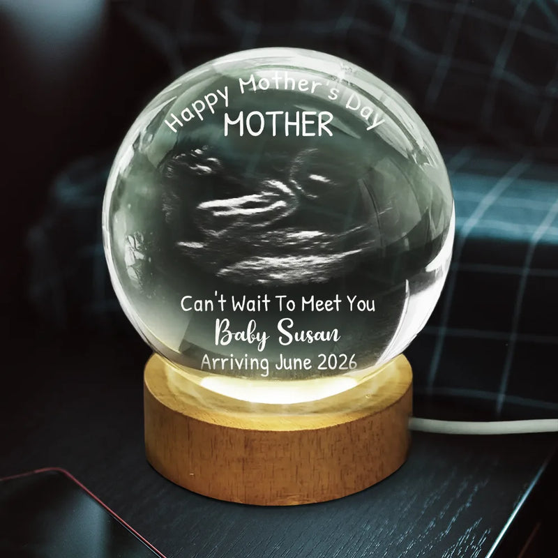Custom Photo,New Mom,New baby,Love - Custom Photo Can't Wait To Meet You The Bump - Personalized Crystal Globe Lamp
