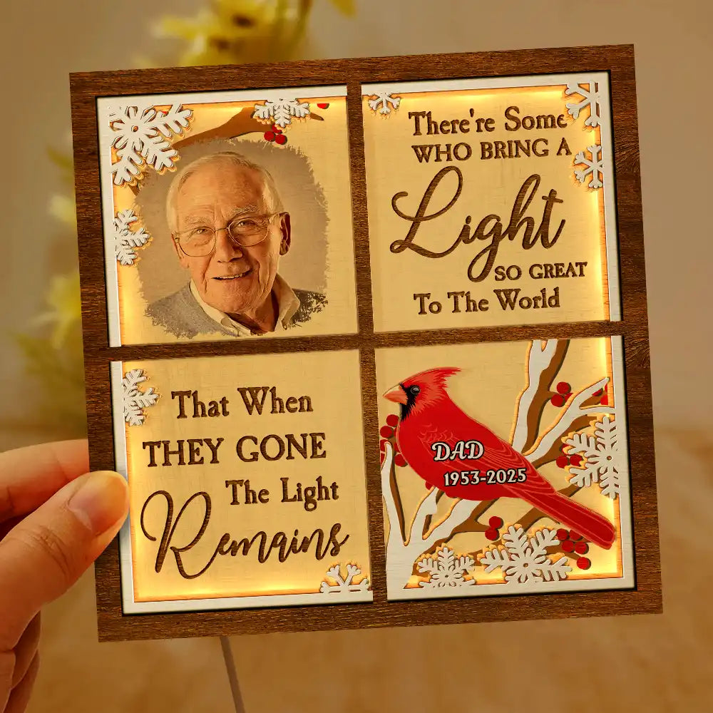 Gift For Yourself, Gift For Women, Gift For Men, Memorial, Sad, Gift For Son, Gift For Daughter - Custom Photo Cardinal They Fly Beside Us - Personalized LED Light Wooden Plaque