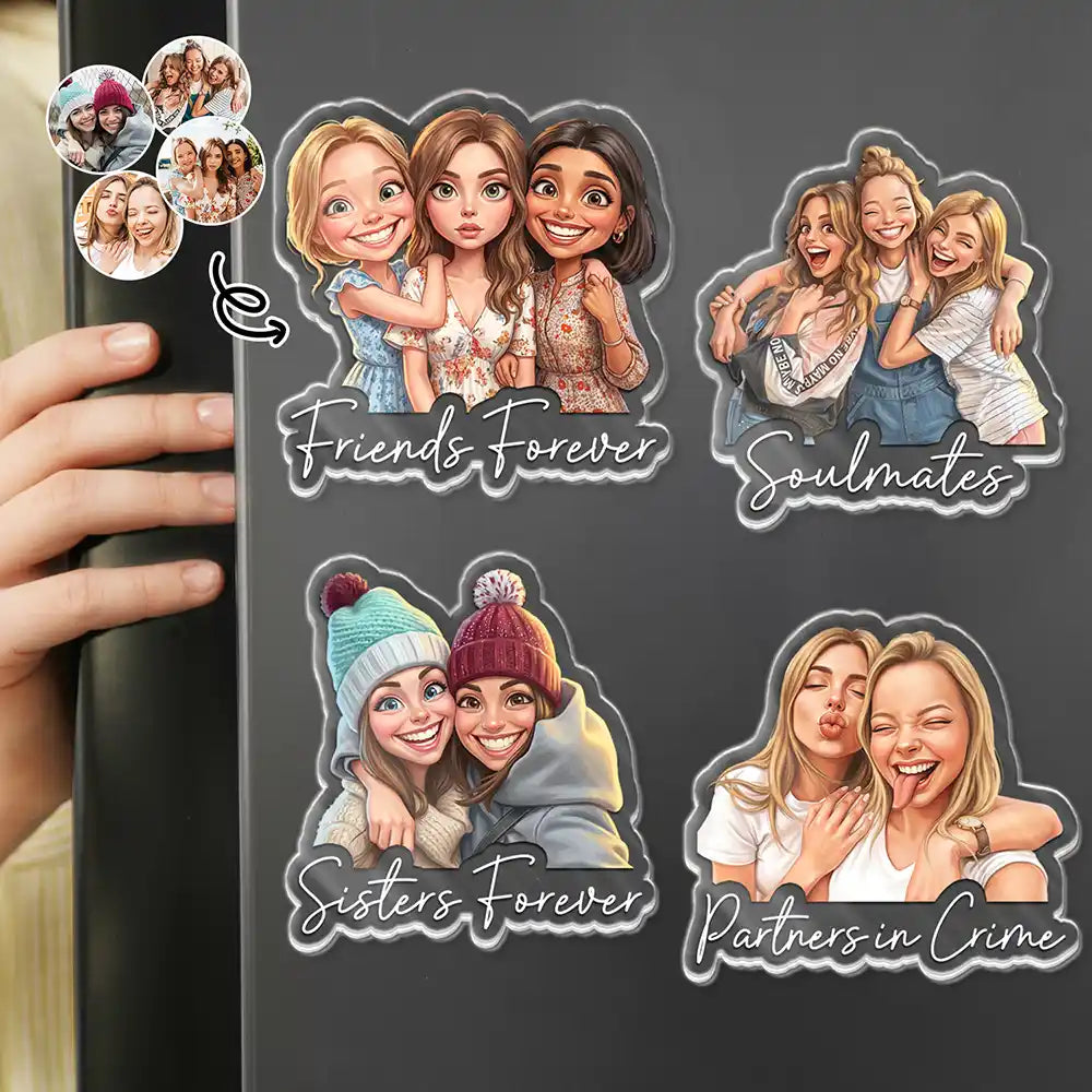 Custom Photo Caricature Besties Forever - Personalized Acrylic Magnet