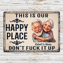 Custom Photo, Art Design, Summer, Gift For Couples, Humorous, Photo - Caricature - Remove BG - Custom Photo Caricature Couple Summer This Is Our Happy Place - Personalized Classic Metal Signs