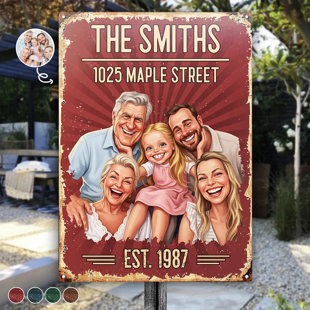 Custom Photo Caricature Family Together - Personalized Classic Metal Signs