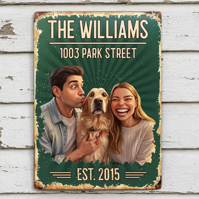 Custom Photo, Art Design, Family, Humorous, Photo - Caricature - Remove BG - Custom Photo Caricature Family Together - Personalized Classic Metal Signs