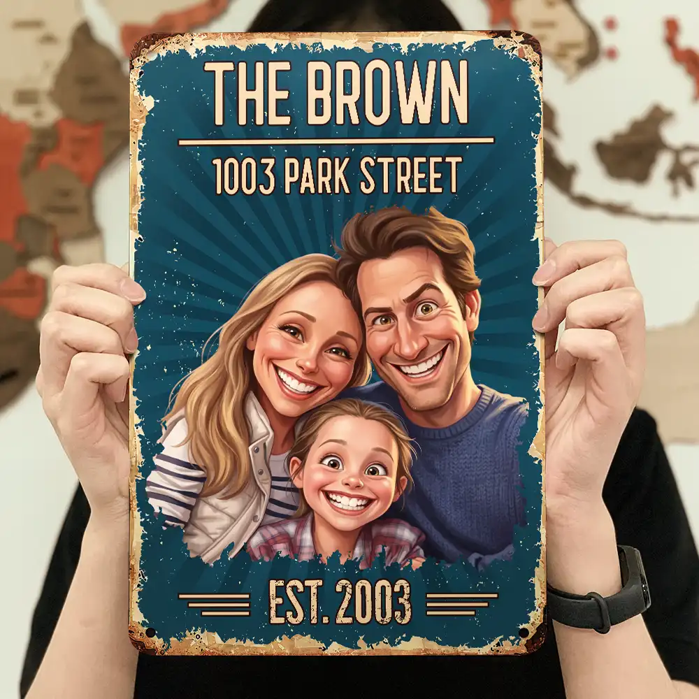Custom Photo, Art Design, Family, Humorous, Photo - Caricature - Remove BG - Custom Photo Caricature Family Together - Personalized Classic Metal Signs