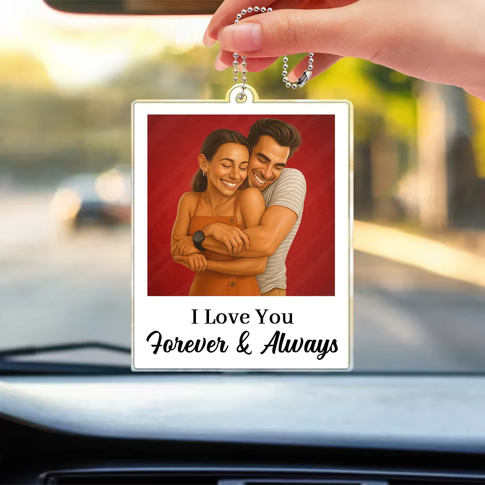 Gift For Wife,Gift For Husband,Gift For Couples,Gift For Girlfriend,Gift For Boyfriend,Funny,Family,Gift For Sibling - Custom Photo Caricature Funny Couple Drive Safe I Love You - Personalized Acrylic Car Hanger