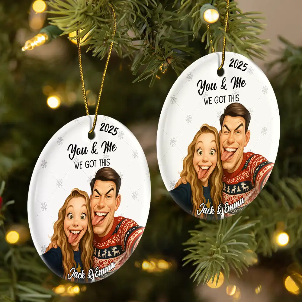 Christmas,Gift For Wife,Gift For Husband,Gift For Couples,Gift For Boyfriend,Gift For Girlfriend,Funny - Custom Photo Caricature Funny Couple Family I'm Yours No Returns - Personalized Circle Ceramic Ornament