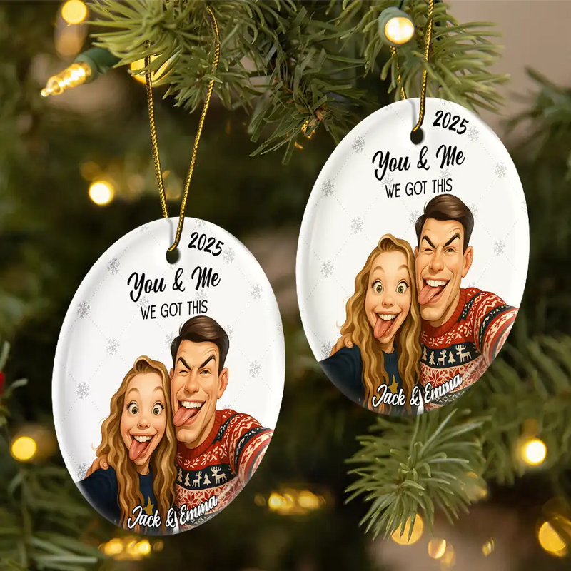 Christmas,Gift For Wife,Gift For Husband,Gift For Couples,Gift For Boyfriend,Gift For Girlfriend,Funny - Custom Photo Caricature Funny Couple Family I'm Yours No Returns - Personalized Circle Ceramic Ornament