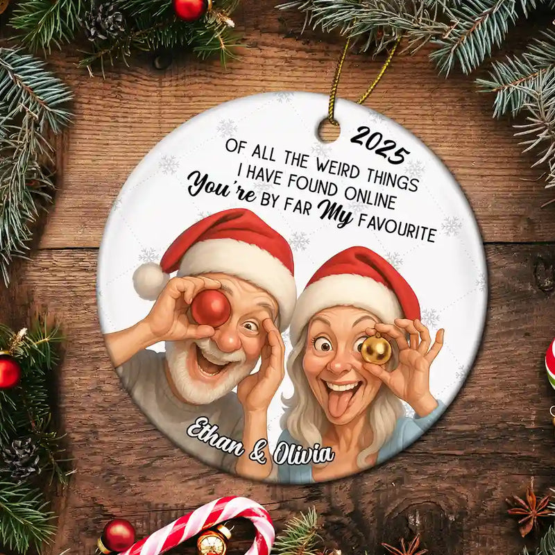Christmas,Gift For Wife,Gift For Husband,Gift For Couples,Gift For Boyfriend,Gift For Girlfriend,Funny - Custom Photo Caricature Funny Couple Family I'm Yours No Returns - Personalized Circle Ceramic Ornament