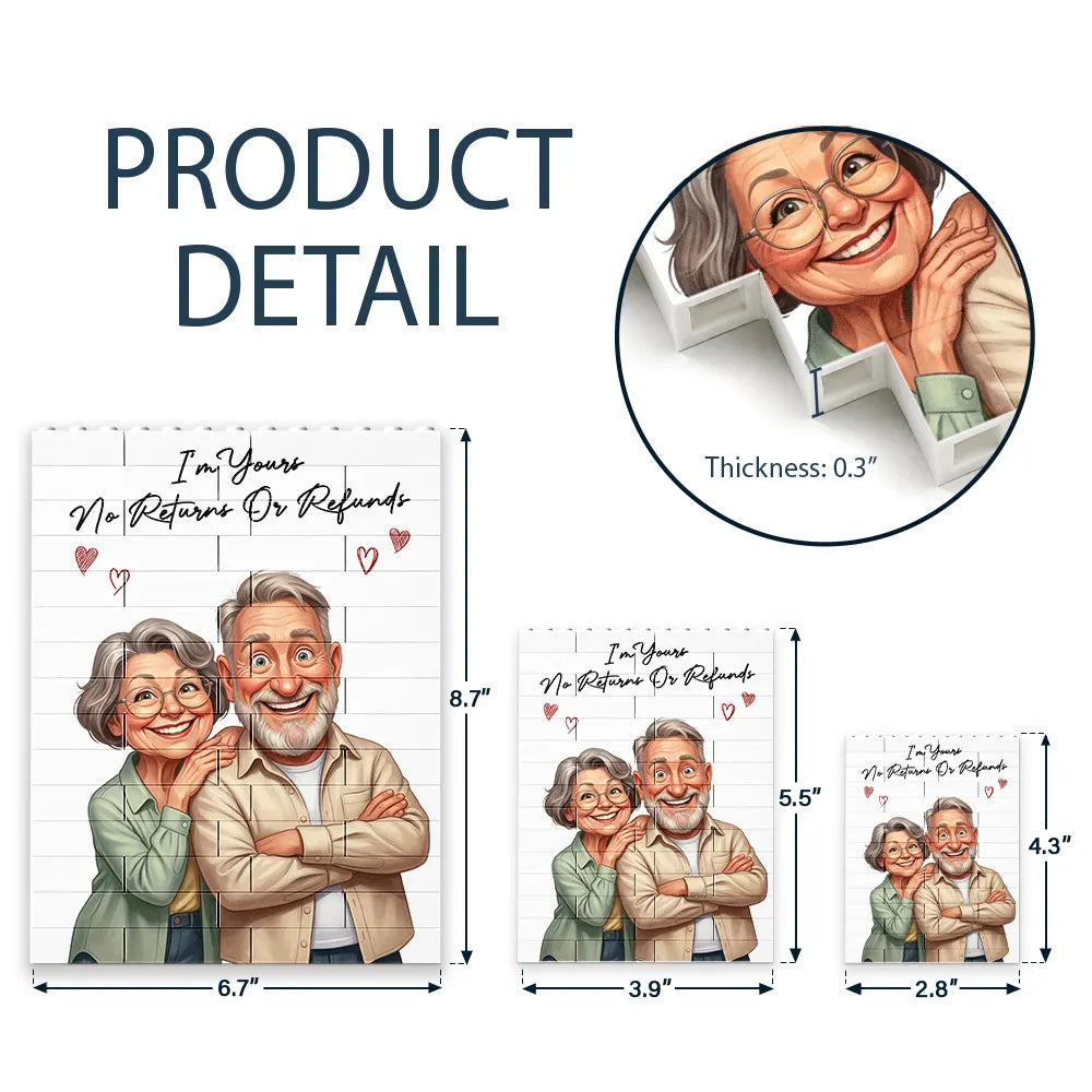 Custom Photo,Art Design,Gift For Couples,Top Market,Romantic,Photo - Caricature - Remove BG - Custom Photo Caricature I'm Yours No Returns Or Refunds - Personalized Building Brick Blocks