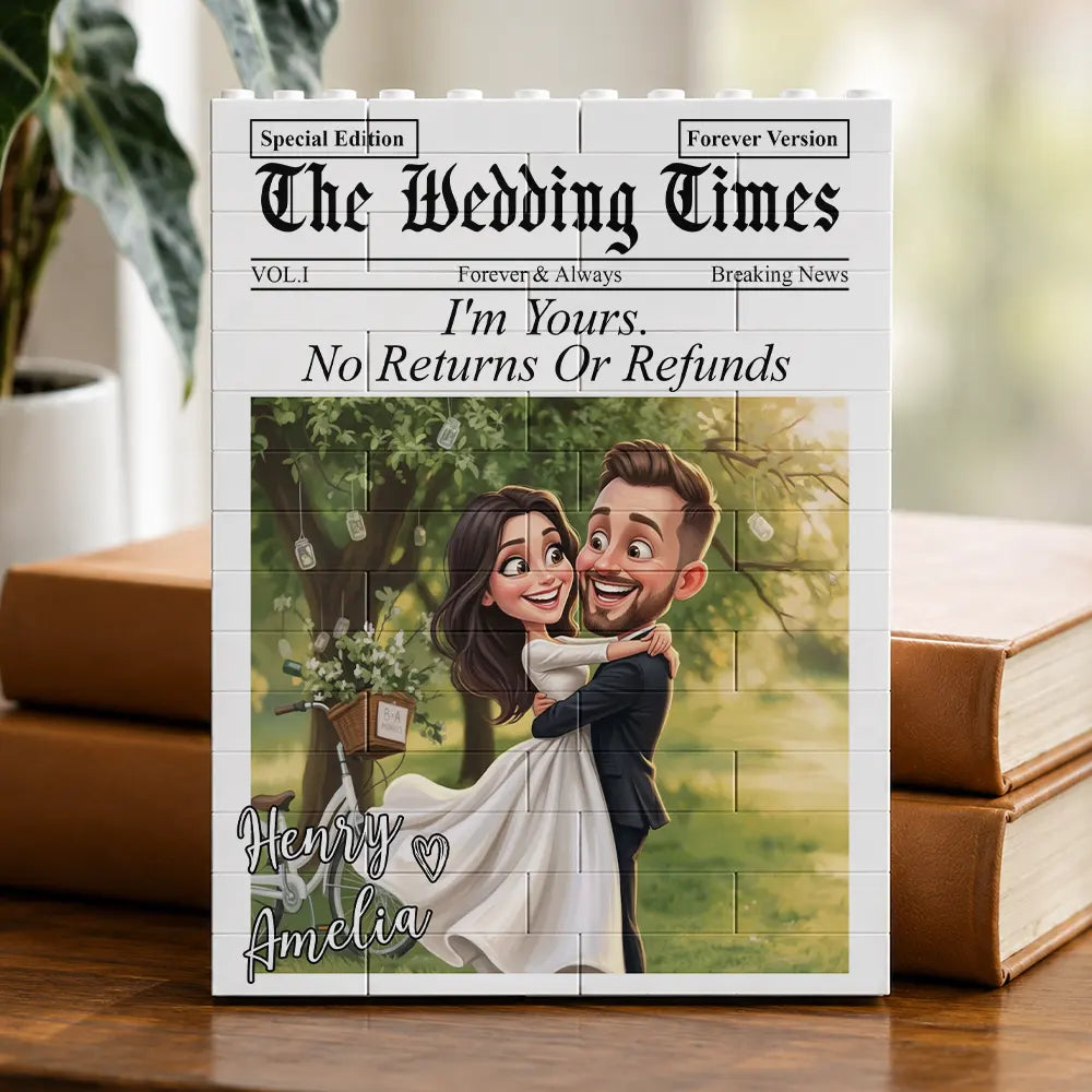 Custom Photo, Anniversary, Art Design, Gift For Couples, Top Market, Romantic, Photo - Caricature - With BG - Custom Photo Caricature I'm Yours No Returns Or Refunds Couple - Personalized Building Brick Blocks