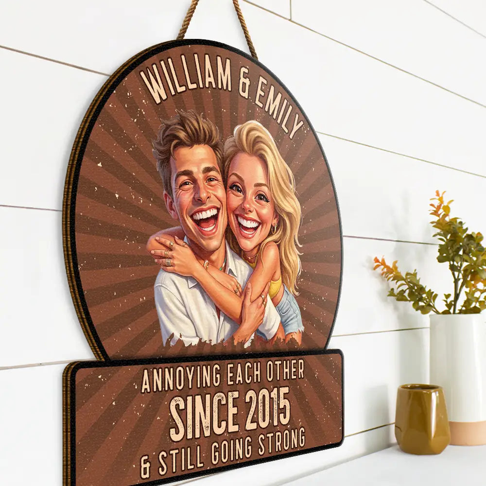 Custom Photo, Art Design, Gift For Couples, Old Couples, Wedding Anniversary, Humorous, Photo - Caricature - Remove BG - Custom Photo Caricature Vintage Annoying Each Other - Personalized Custom Shaped Wood Sign