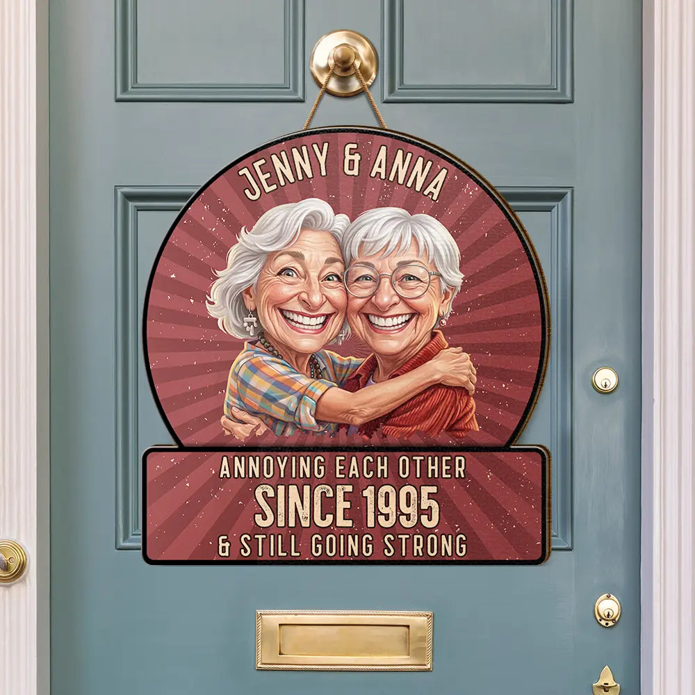 Custom Photo, Art Design, Gift For Couples, Old Couples, Wedding Anniversary, Humorous, Photo - Caricature - Remove BG - Custom Photo Caricature Vintage Annoying Each Other - Personalized Custom Shaped Wood Sign