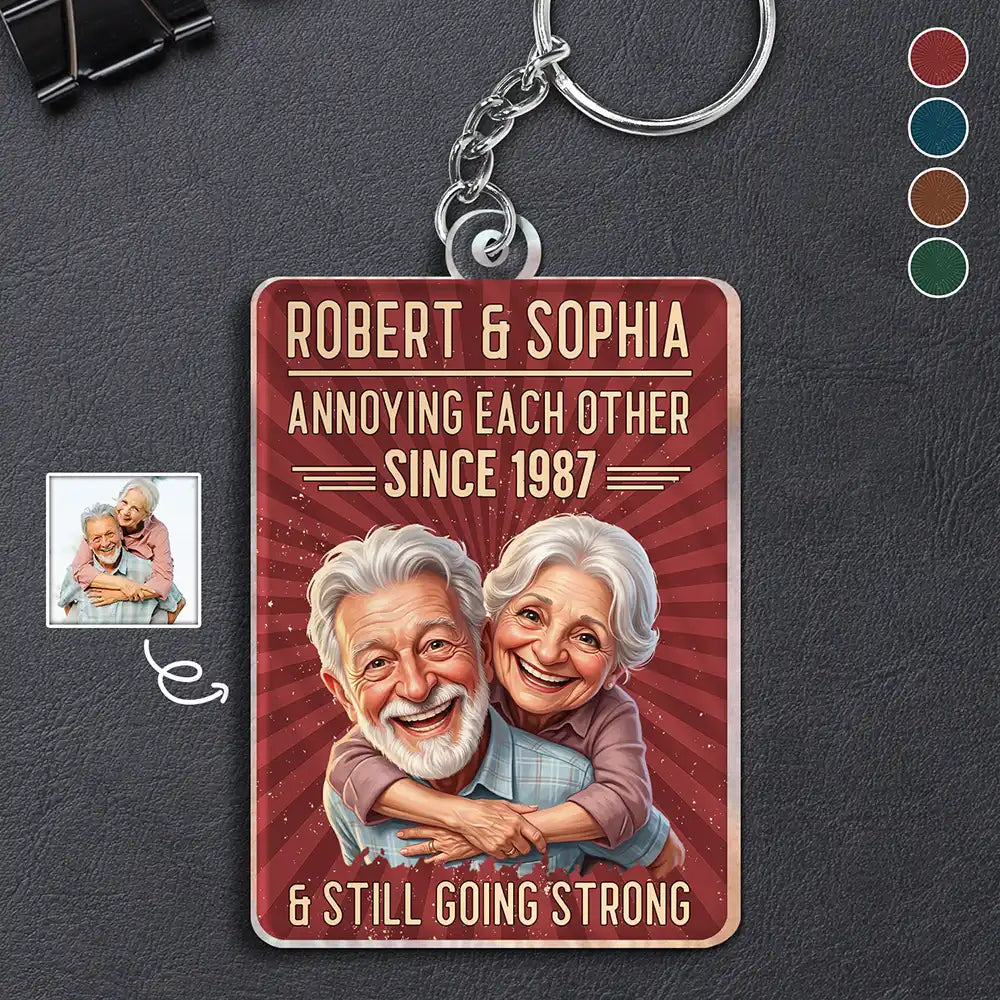 Custom Photo Caricature Vintage Annoying Each Other - Personalized Acrylic Keychain
