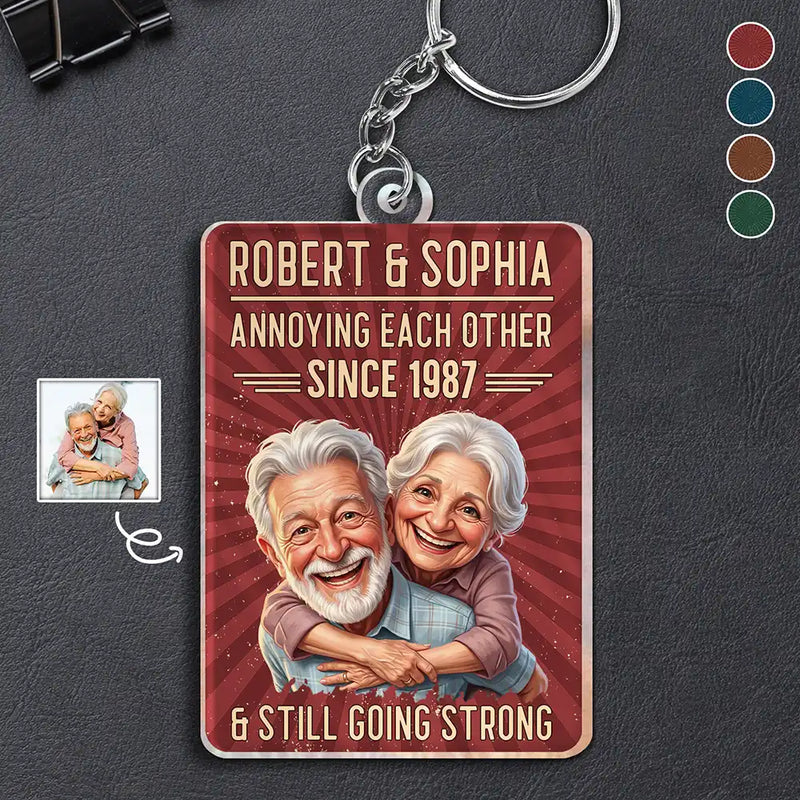 Custom Photo, Art Design, Gift For Couples, Old Couples, Wedding Anniversary, Humorous, Photo - Caricature - Remove BG - Custom Photo Caricature Vintage Annoying Each Other - Personalized Acrylic Keychain