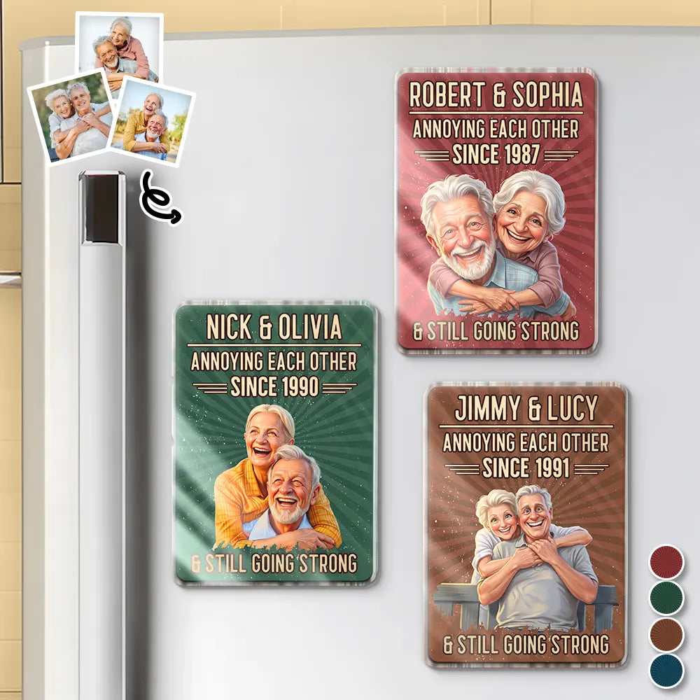 Custom Photo, Art Design, Gift For Couples, Old Couples, Wedding Anniversary, Humorous, Photo - Caricature - Remove BG - Custom Photo Caricature Vintage Annoying Each Other - Personalized Acrylic Magnet