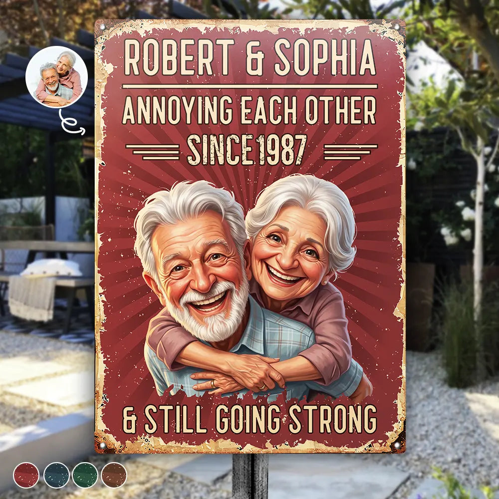Custom Photo,Art Design,Summer,Top Market,Gift For Couples,Old Couples,Humorous,Photo - Caricature - Custom Photo Caricature Vintage Annoying Each Other - Personalized Classic Metal Signs