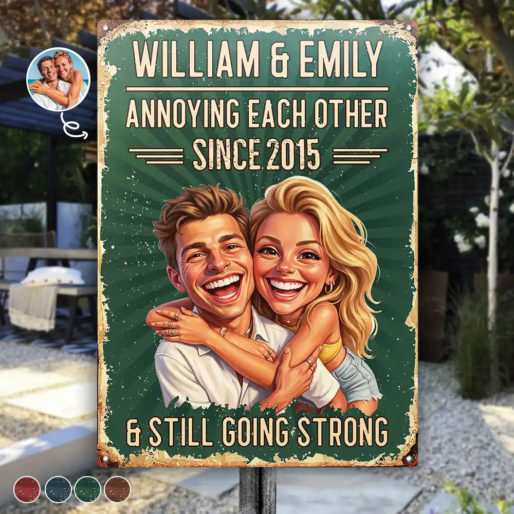 Custom Photo,Art Design,Summer,Top Market,Gift For Couples,Old Couples,Humorous,Photo - Caricature - Custom Photo Caricature Vintage Annoying Each Other - Personalized Classic Metal Signs