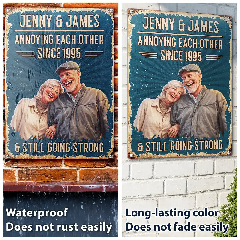 Custom Photo,Art Design,Summer,Top Market,Gift For Couples,Old Couples,Humorous,Photo - Caricature - Custom Photo Caricature Vintage Annoying Each Other - Personalized Classic Metal Signs