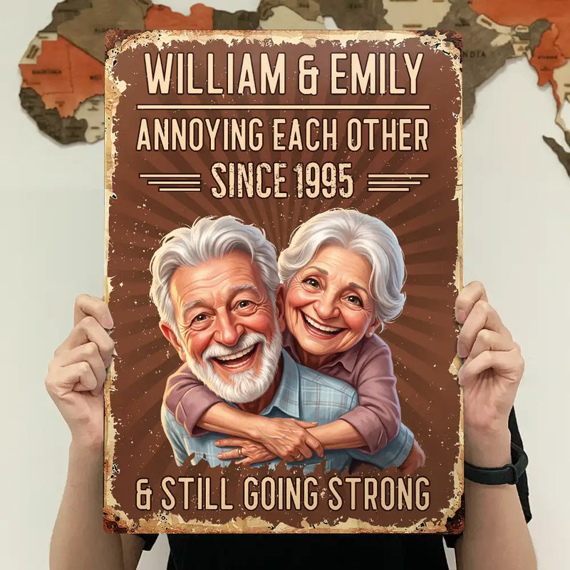 Custom Photo,Art Design,Summer,Top Market,Gift For Couples,Old Couples,Humorous,Photo - Caricature - Custom Photo Caricature Vintage Annoying Each Other - Personalized Classic Metal Signs