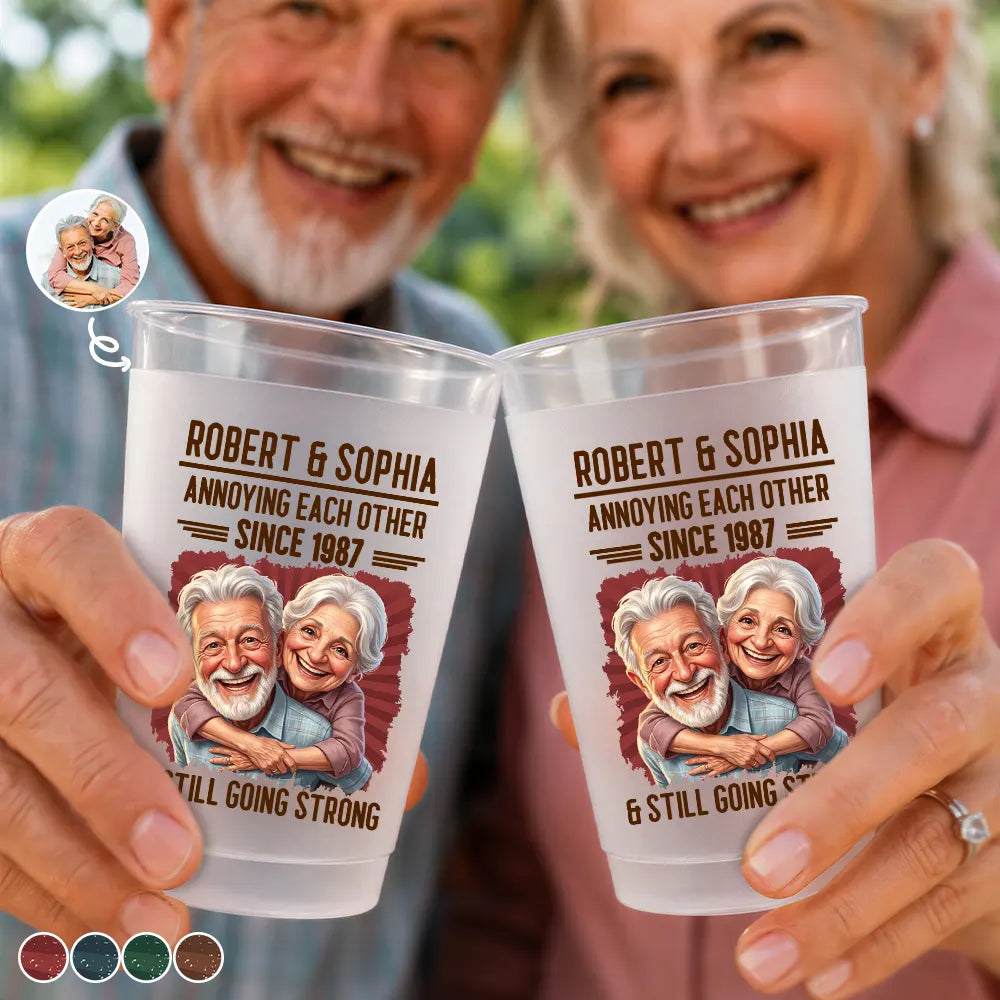 Custom Photo Caricature Vintage Annoying Each Other - Personalized Frosted Cups