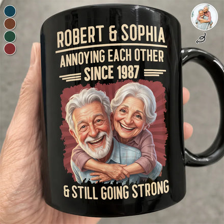 Custom Photo Caricature Vintage Annoying Each Other - Personalized Mug
