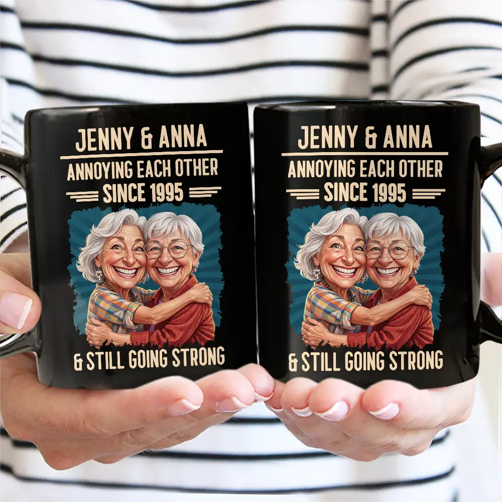 Custom Photo, Art Design, Gift For Couples, Old Couples, Wedding Anniversary, Humorous, Photo - Caricature - Remove BG - Custom Photo Caricature Vintage Annoying Each Other - Personalized Mug