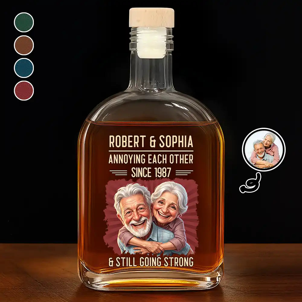 Custom Photo Caricature Vintage Annoying Each Other - Personalized Whiskey Bottle