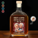 Custom Photo, Art Design, Gift For Couples, Old Couples, Wedding Anniversary, Humorous, Photo - Caricature - Remove BG - Custom Photo Caricature Vintage Annoying Each Other - Personalized Whiskey Bottle